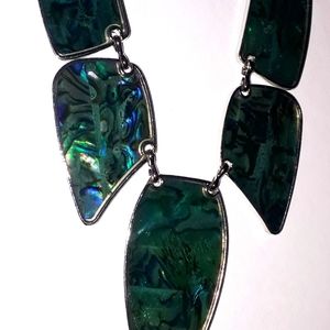 Abalone Shell Leaf Silver Necklace & Earring Set